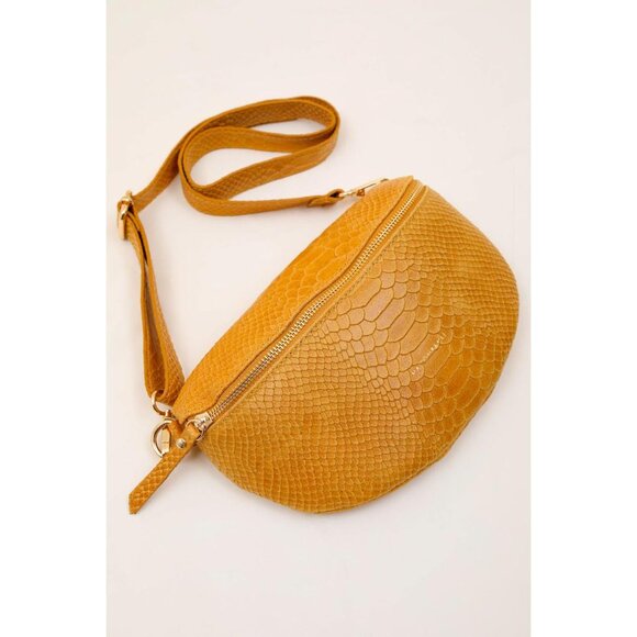 Italian Leather Animal Print Fanny Pack Yellow Crossbody Waist Bag Real Leather - Picture 1 of 5